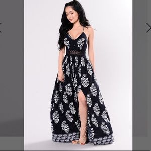 Navy paisley slit maxi dress